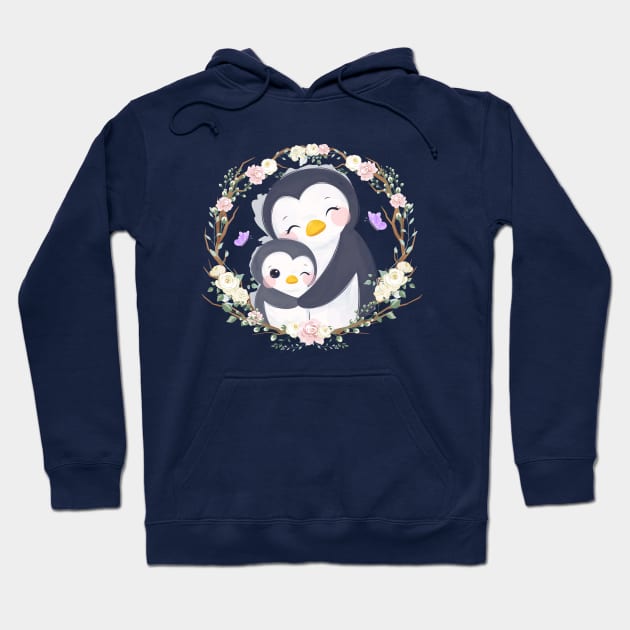 Penguin Motherhood Cartoon Hoodie by Mako Design 